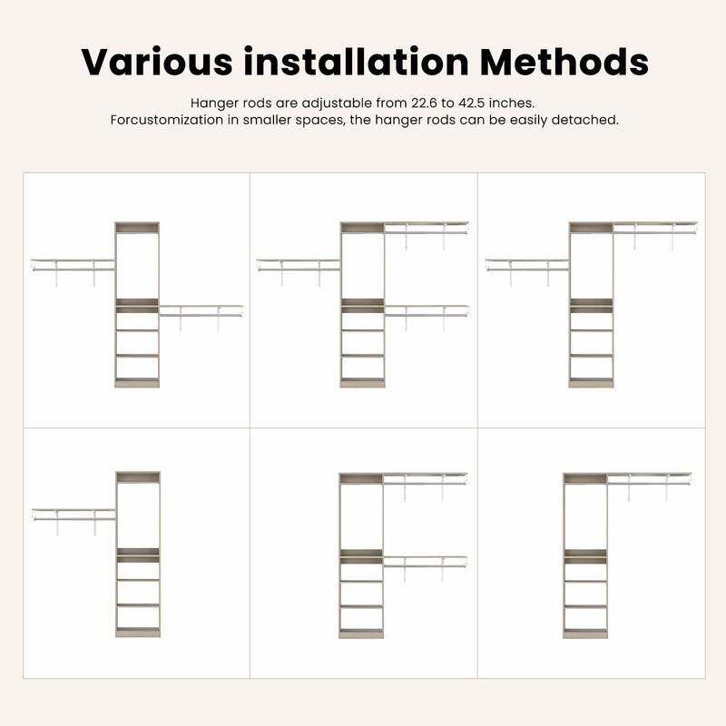 Heavy-Duty Wood Walk-In Closet Organizer - Adjustable Wardrobe System with 4 Hanging Rods & 5 Shelves for 8 ft Spaces