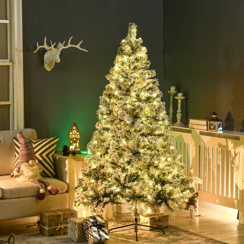 6ft Artificial Christmas Tree with Snow Flocked Branches and Warm White or Colorful LED Lights for Holiday Home, Office Decor