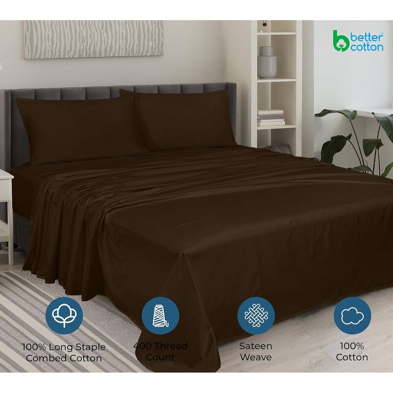 Royale Linen 400 Thread Count Cotton 4 Piece Sateen Sheet Set