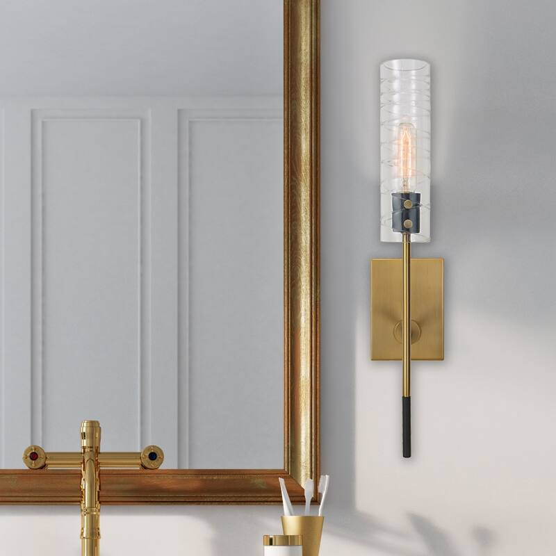 1-Light Swirled Shade Wall Sconce - 22" - Black and Antique Brass