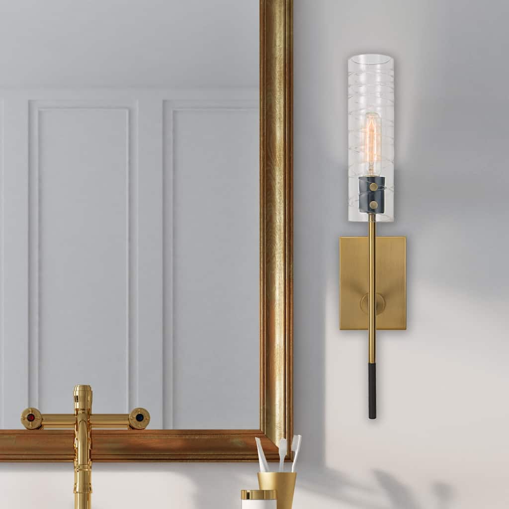 1-Light Swirled Shade Wall Sconce - 22" - Black and Antique Brass