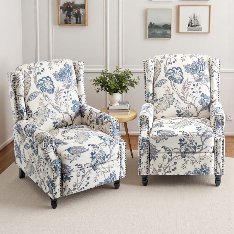 29'' W Vintage Floral Manual Push Back Recliner Chair Set of 2 - Plant Blue
