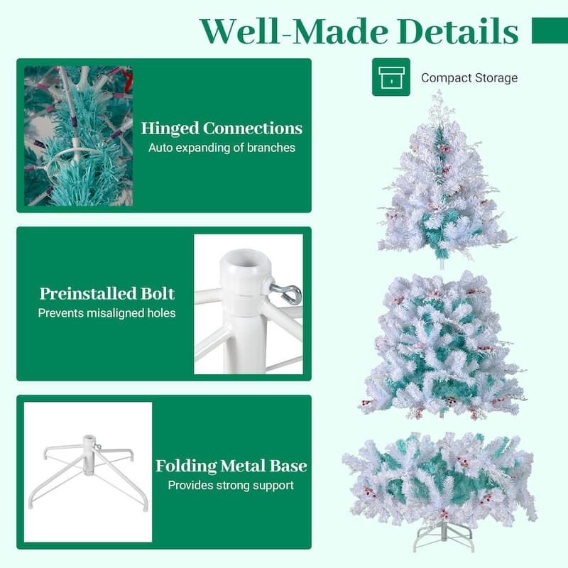 Costway 6 FT Pre-lit Artificial Christmas Tree with 599 Branch Tips & - Peacock Blue & White