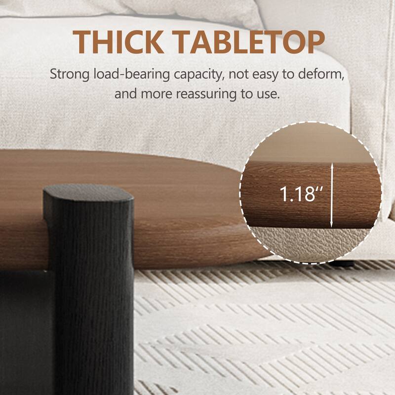 51.1" Mid-Century Modern Rectangular Coffee Table, Solid Wood Veneer Living Room Coffee Table