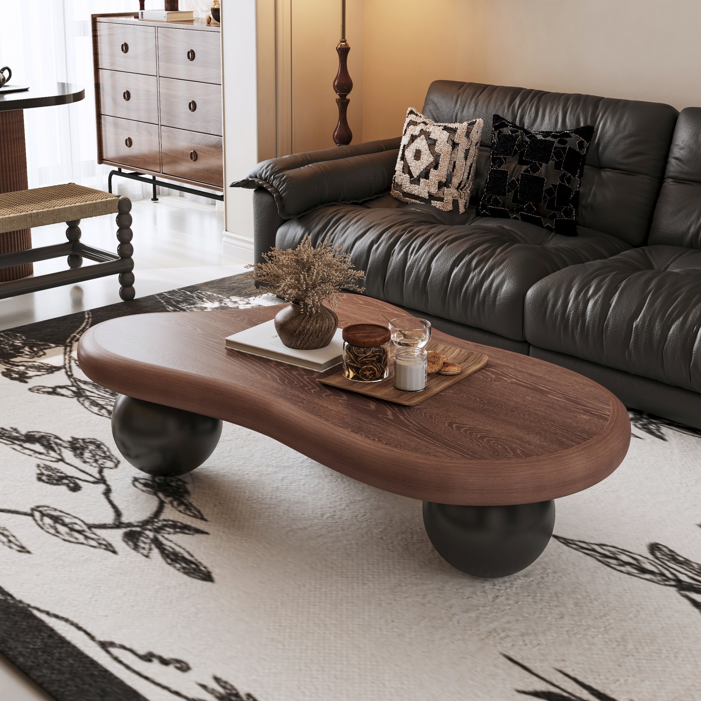 Cloud Shaped Coffee Table with 3 Ball Legs for Living Room