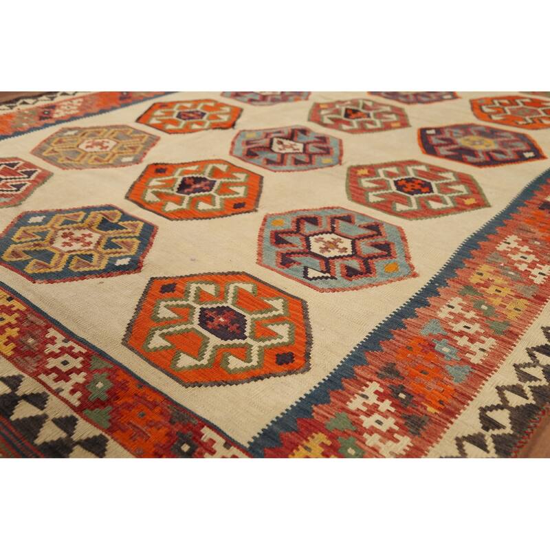 Kilim Qashqai Persian Vintage Rug Orientak Beige Wool Carpet - 5'1"x 8'3"