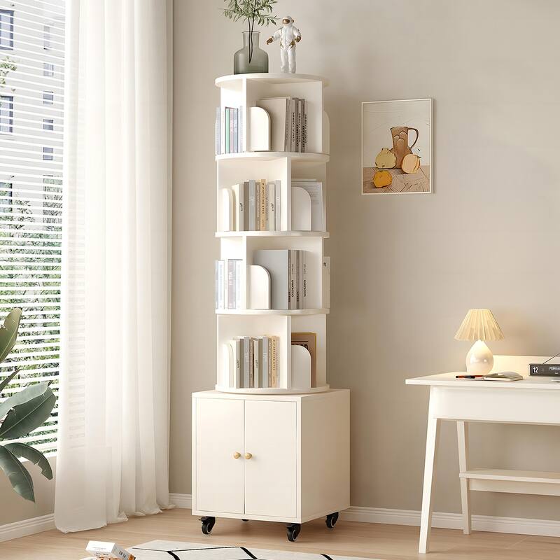 Anmytek 360 Rotating Corner Bookshelf with Wheels Space Saving Storage for Small Rooms