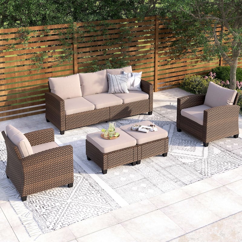 5/9-Seat Patio Furniture Wicker Rattan Outdoor Deep Seating Sectional Sofa Large Conversation Set - 7-Seat - Beige