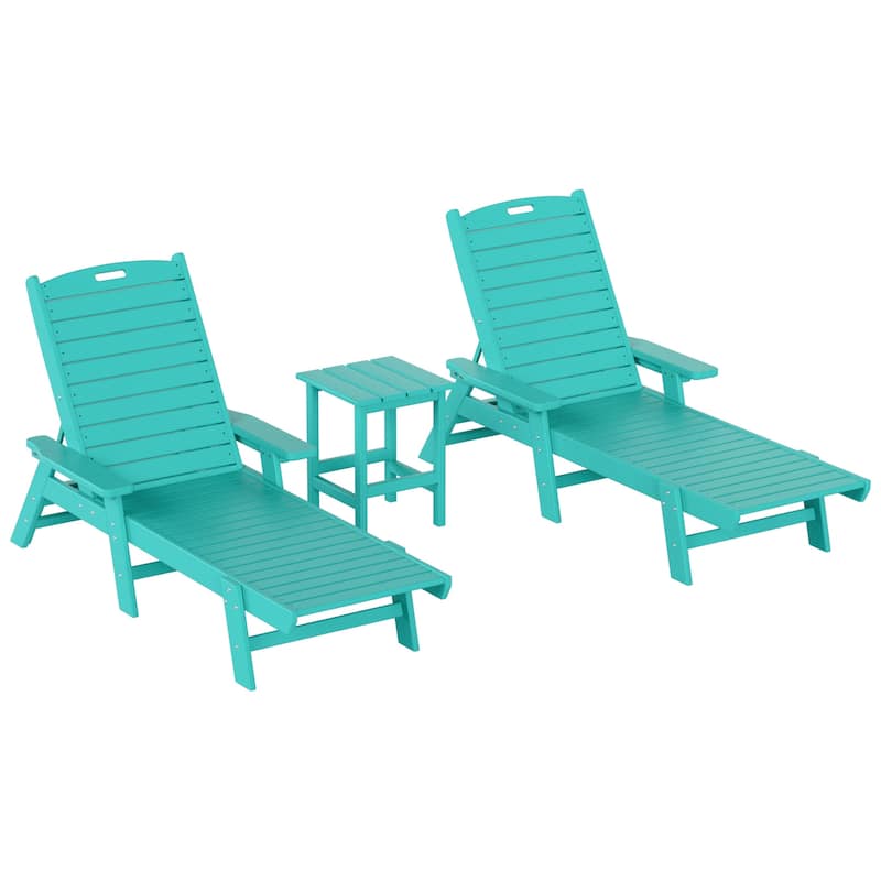 Laguna Hdpe All Weather Outdoor Patio Pool Reclining Chaise Lounges With Square Side Table (3-Piece Set)