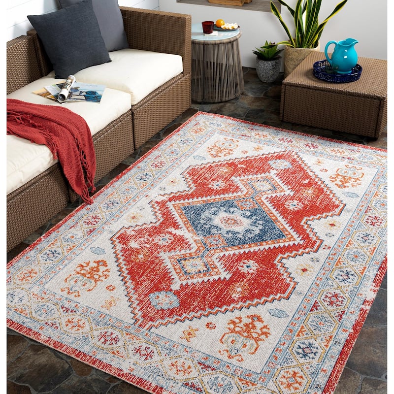 Livabliss Huntington Beach Bohemian Tribal Indoor / OutdoorArea Rug - 5'3" x 7' - Red