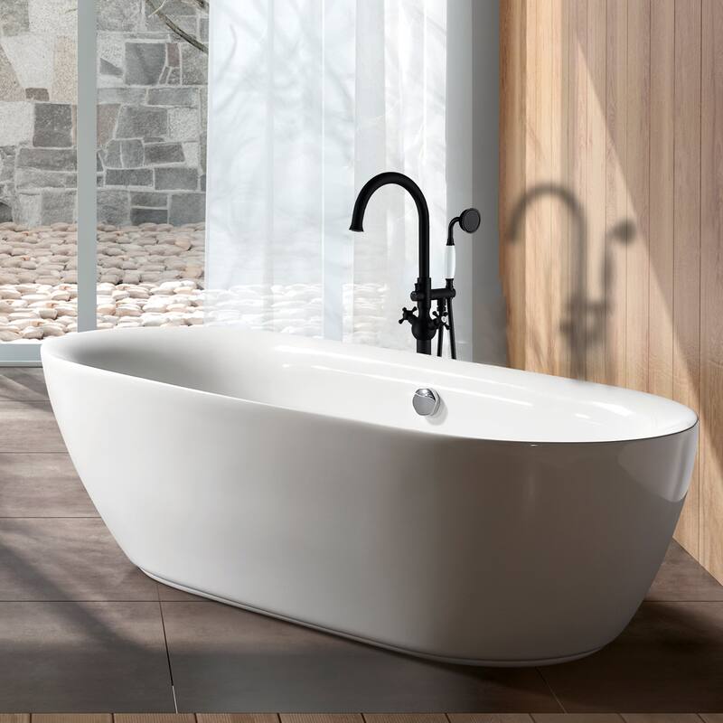 Freestanding Bathtub Faucet with Hand Shower - Matte Black