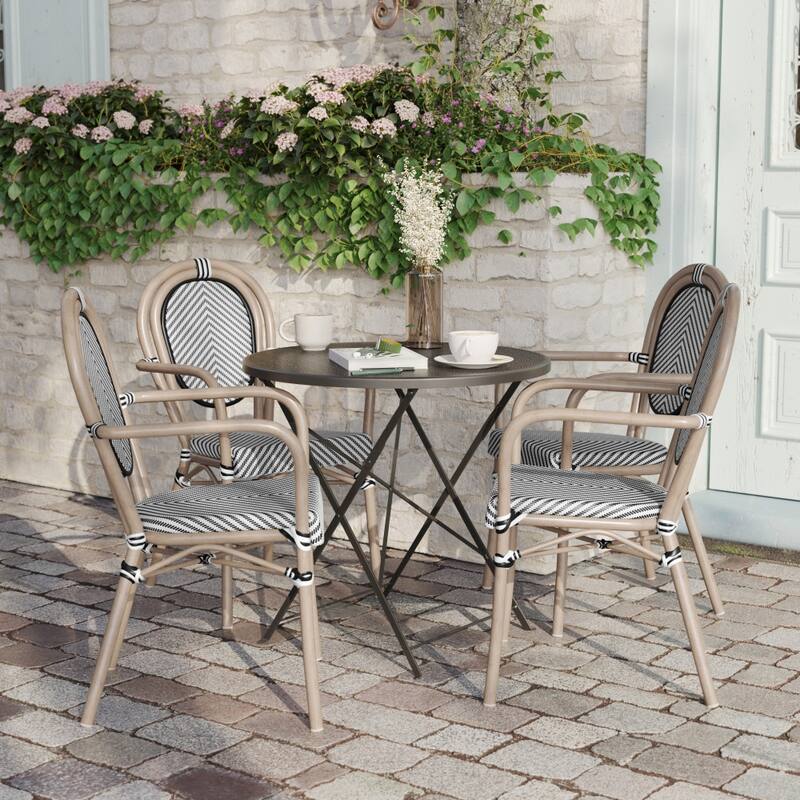 4 Pack All-Weather Commercial Paris Chairs with Arms and metal Frames