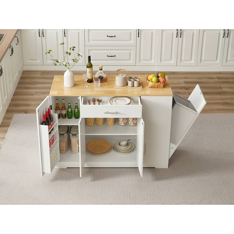 53inch Kitchen Storage Islands with Drawers and Trash Can Storage