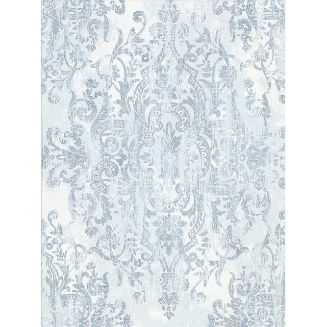 Brewster Shirley Slate Distressed Damask Wallpaper - 21in x 396in x 0.025in