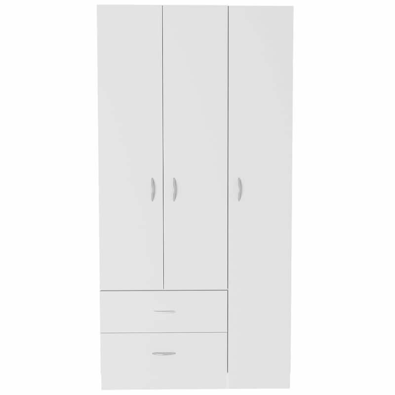 35.4" Modern Three-door Armoire with Drawers, Shelves and Hanging Rod for Bedroom