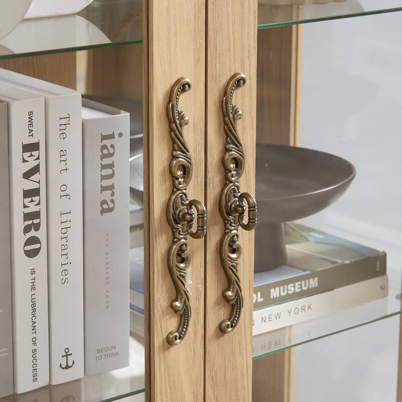 Elegant Glass Display Cabinet with Adjustable Shelves, 2 Doors, and 1 Drawer - Wine Storage Sideboard with Included Bulb