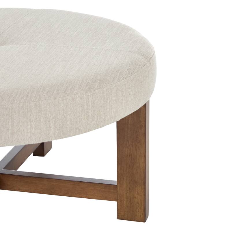 Christopher Knight Home - Marlowe Modern Round Faux Leather Ottoman Coffee Table with Tufted Top and Wood Base