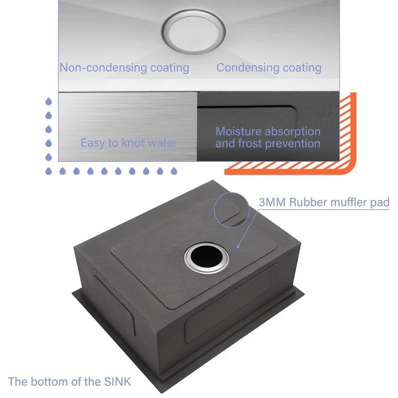Undermount 16 Gauge Single Bowl Stainless Steel Kitchen Sink