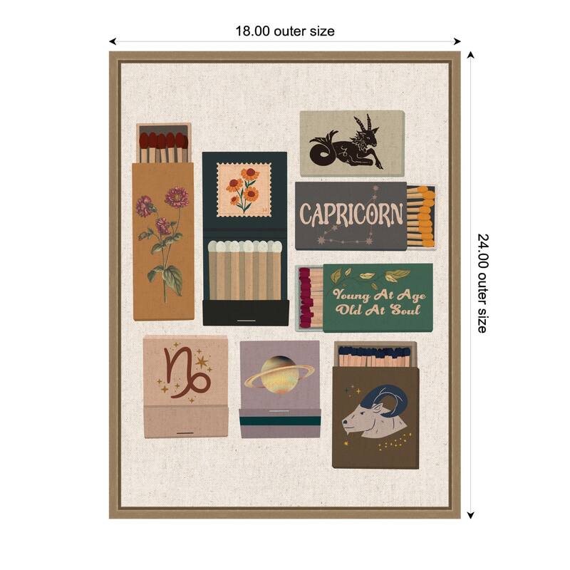 Kate and Laurel Capricorn Matchbook Linen FC by Megan Ryan Framed Canvas Wall Art Print