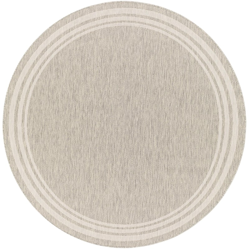 Livabliss Eagean Updated Traditional Stripe Indoor / OutdoorArea Rug - 6'7" x 6'7" Round - Beige/Grey
