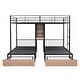 preview thumbnail 7 of 24, Full Over Twin & Twin Triple Bunk Bed with Drawers, Multi-Functional Metal Frame Bed with Desks and Shelves in the Middle