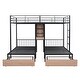 preview thumbnail 8 of 12, Full Over Twin & Twin Triple Bunk Bed with Drawers, Multi-Functional Metal Frame Bed with desks and Shelves in The Middle, Black