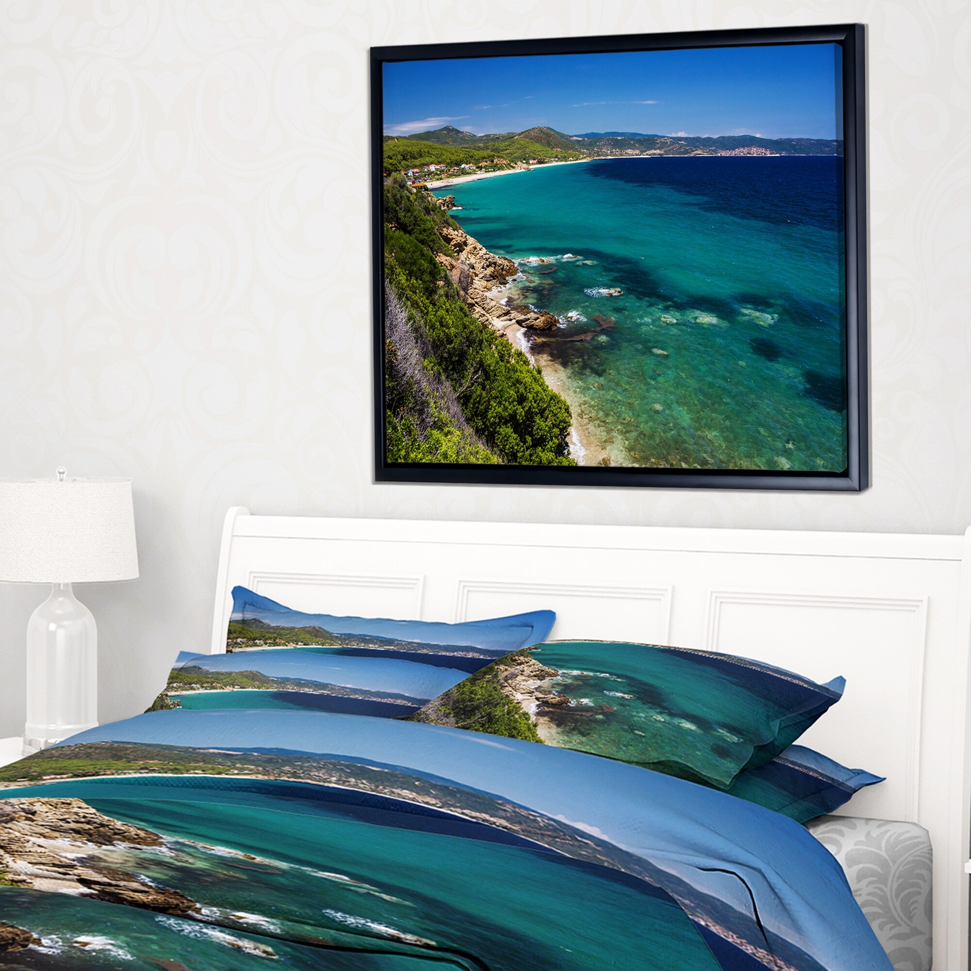 Designart Beautiful Greek Beach Of Sea Seashore Framed Canvas Art Print Overstock 18960552