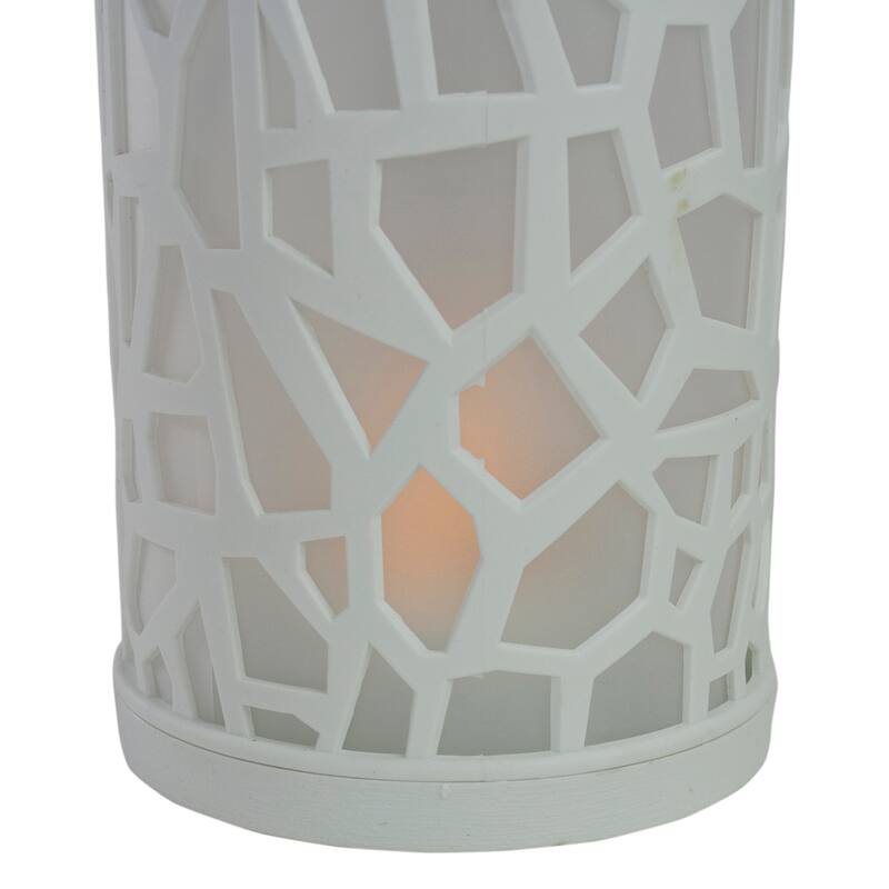 LED Lighted Faux Flame Mosaic Lantern with Handle - 9" - White