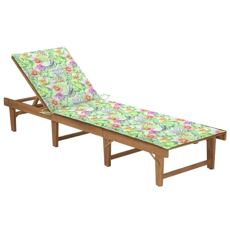 vidaXL Patio Lounge Chair with Cushion Folding Sunlounger Solid Acacia Wood - 78.7" x 24" x 11.8"/33.9"