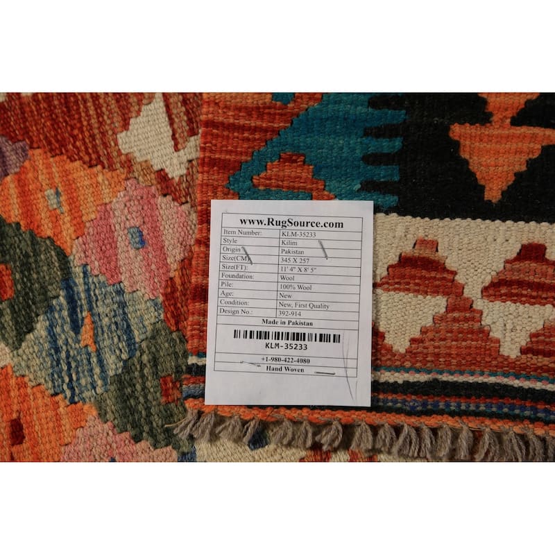 Orange Geometric Kilim Oriental Area Rug Wool Carpet - 8'5"x 11'4"