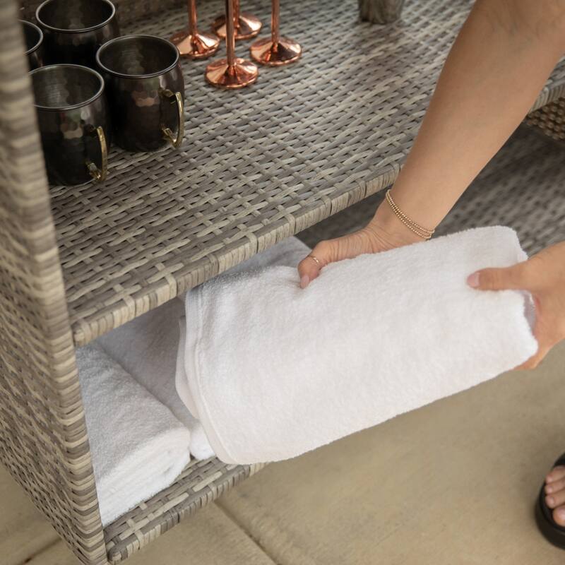 Indoor/Outdoor Wicker Rattan Patio Bar Counter Table with Two Shelves