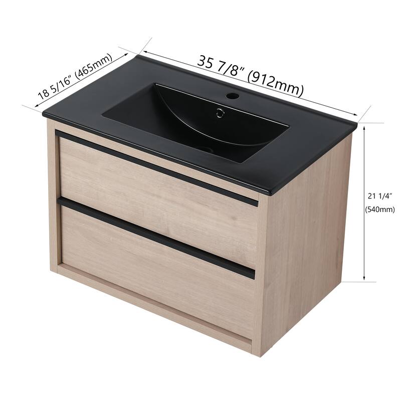 Wall-Mounted Plywood Bathroom Vanity Set in Plain Light Oak with Integrated Sink