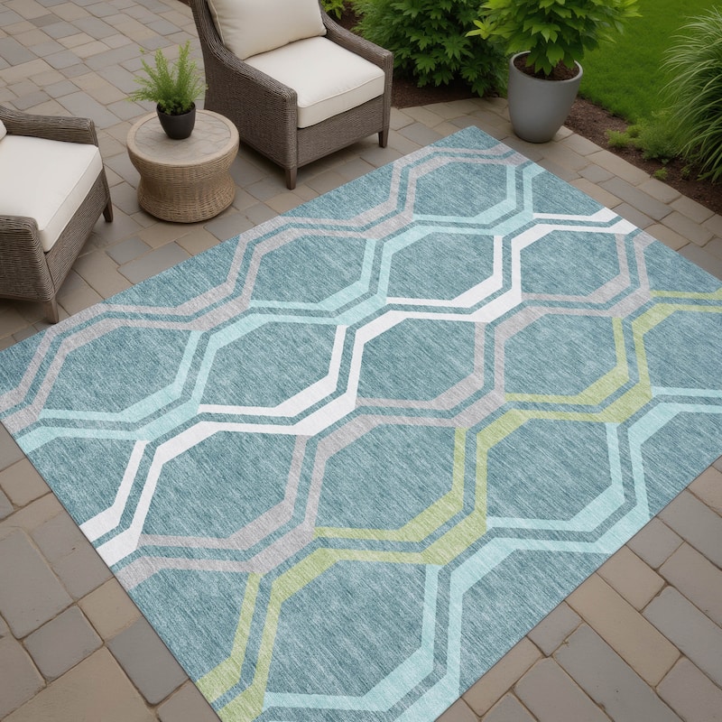 Machine Washable Indoor/ Outdoor Contemporary Dimensions Chantille Rug - Teal - 5' x 7'6"