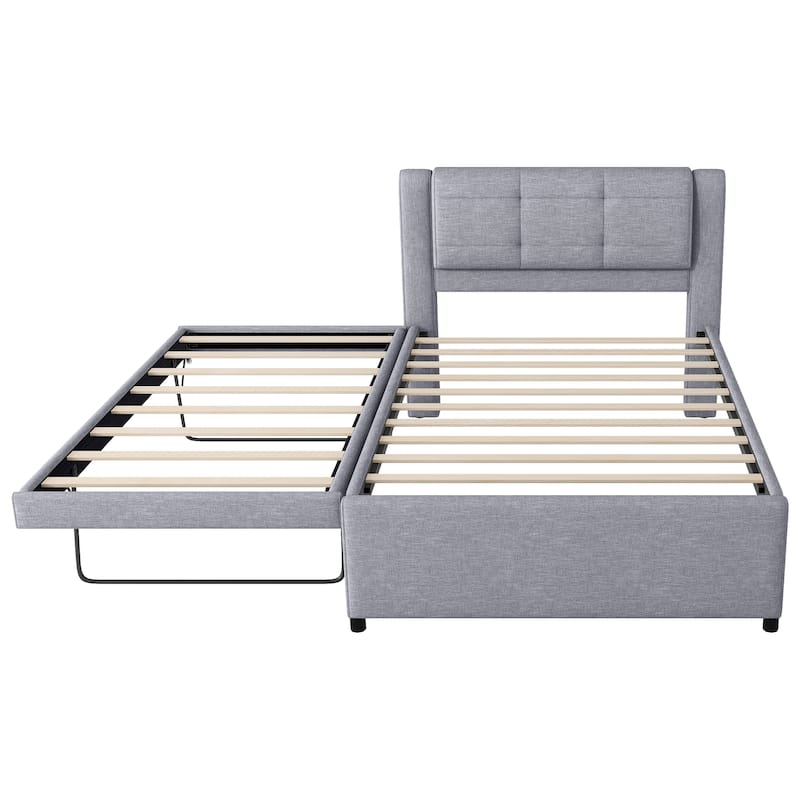 Full Size Linen Upholstered Platform Bed with Trundle