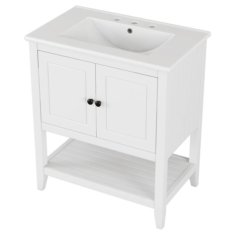 Bathroom Vanity with Sink, Bathroom Storage Cabinet with 2 Soft Closing Doors and Door Shelf, Bathroom Cabinet with Open Shelf