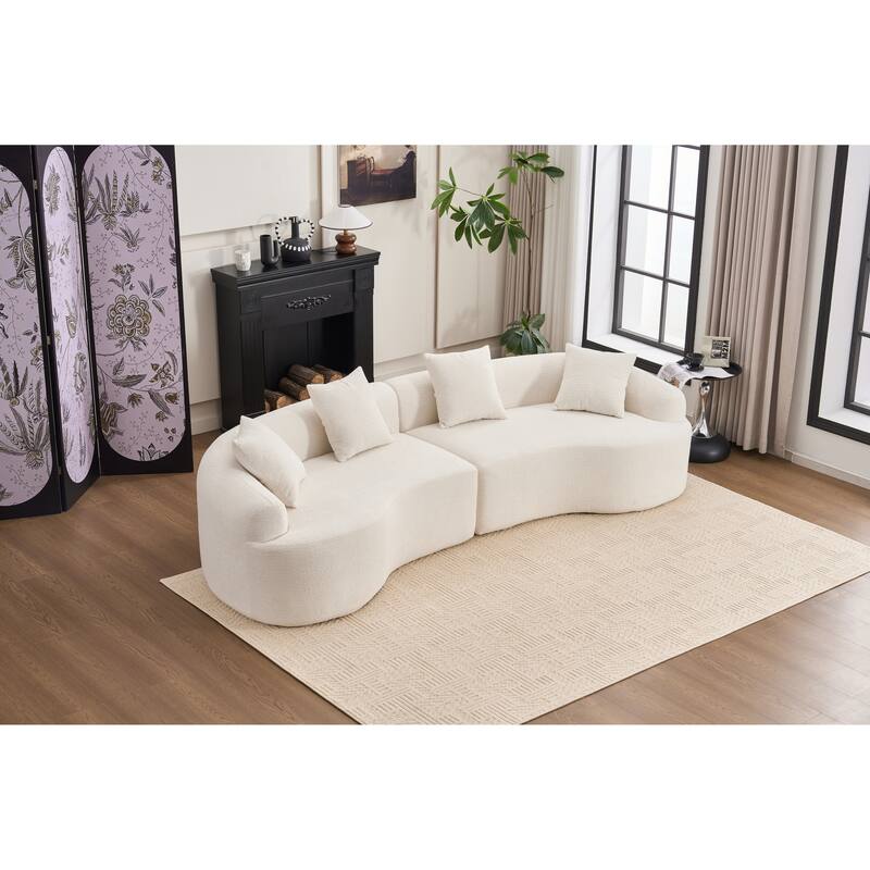 Modular Curved Sectional Sofa, Full Compression 4-Seater Foam Couch, Chenille Boneless Cloud Sofa for Living Room, Bedroom