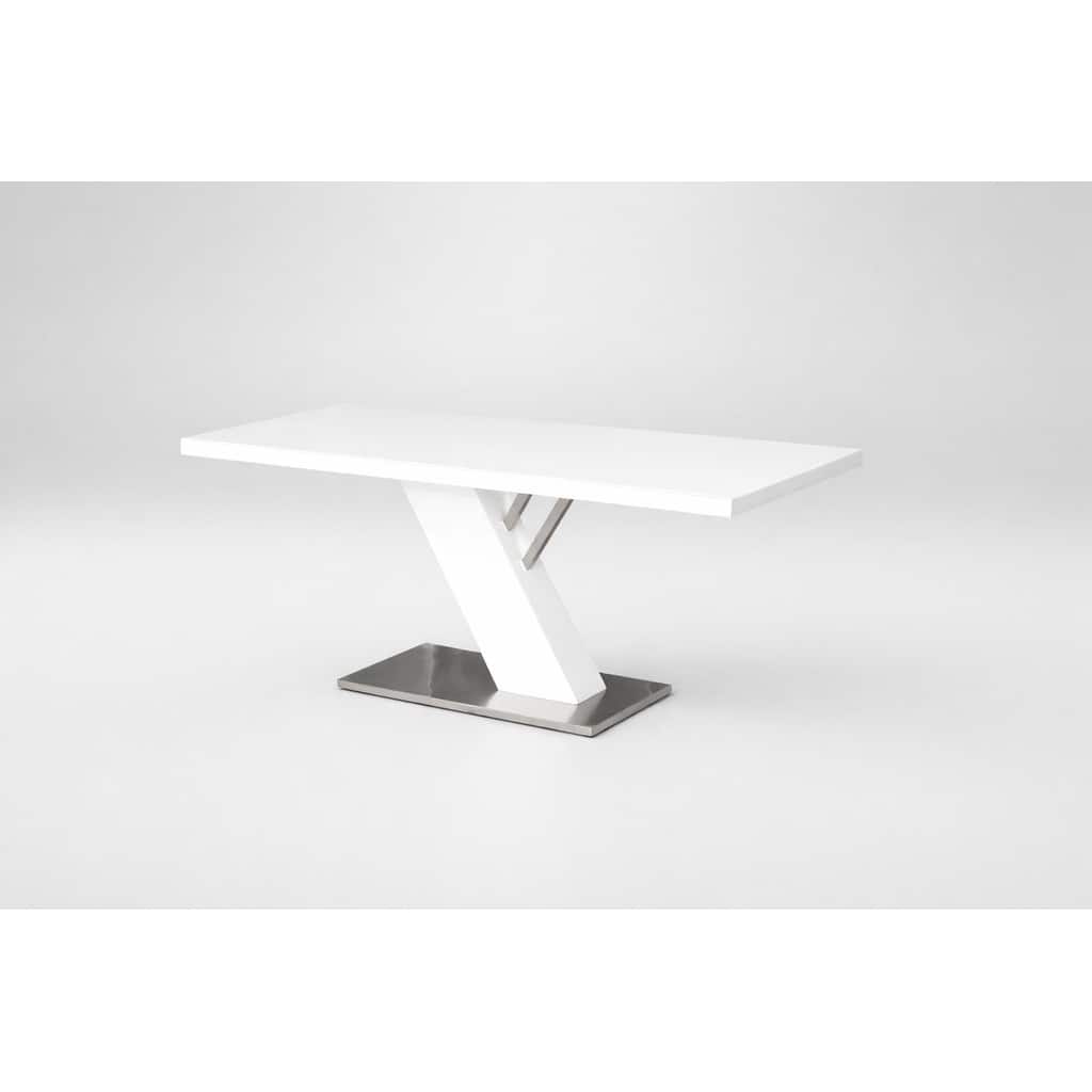 White Dining Table, Glass on the Lacquer Top w Stainless Steel Base