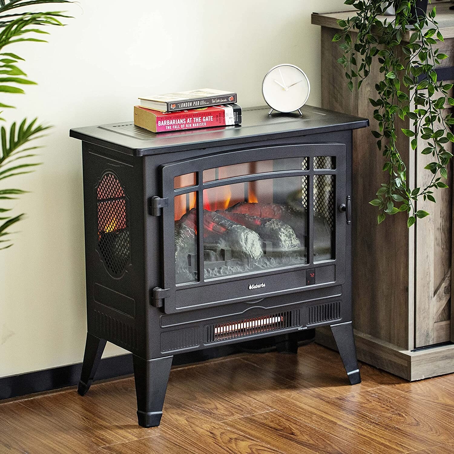 TURBRO Suburbs Electric Fireplace Infrared Heater with Adjustable Flame  Effects, Timer, Remote Control25 1400W Black - On Sale - Bed Bath u0026 Beyond  - 36011341
