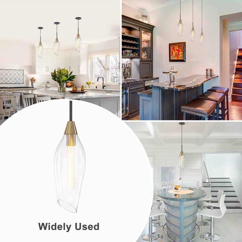 1-Light Pendant Light with Angled-Rim Clear Olive Glass Shade - Dia.6.3-in