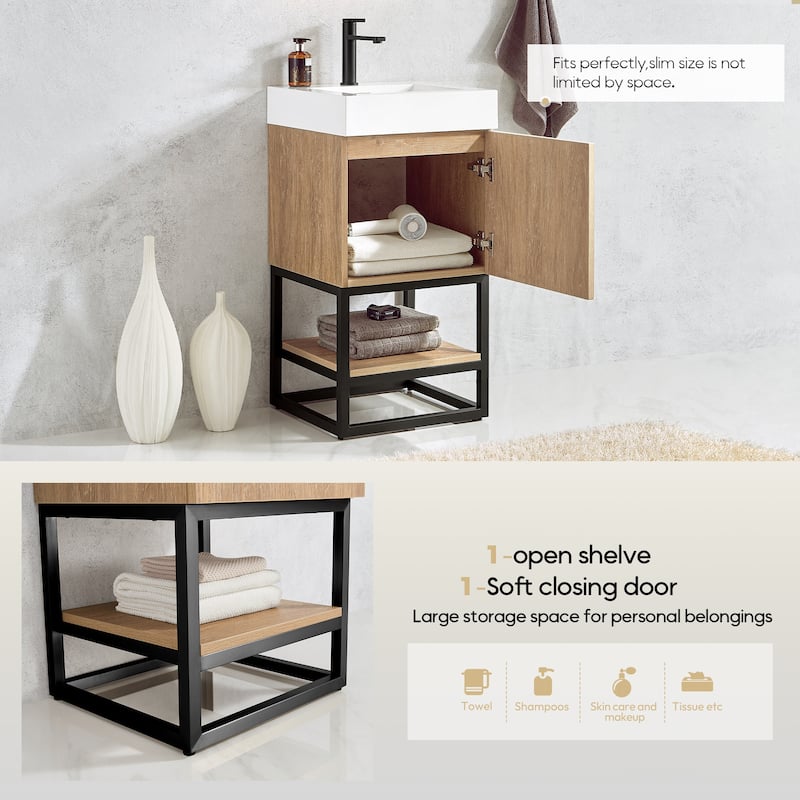 Alistair 18" Single Vanity with White Grain Stone Top without Mirror - 17.7" x 17.7"