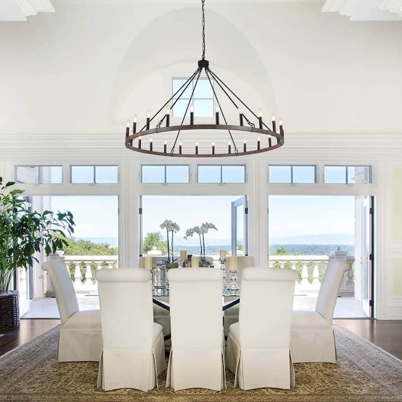 24-Light 51.97-inch Dimmable Round Wagon Wheel Chandelier for Dining Room