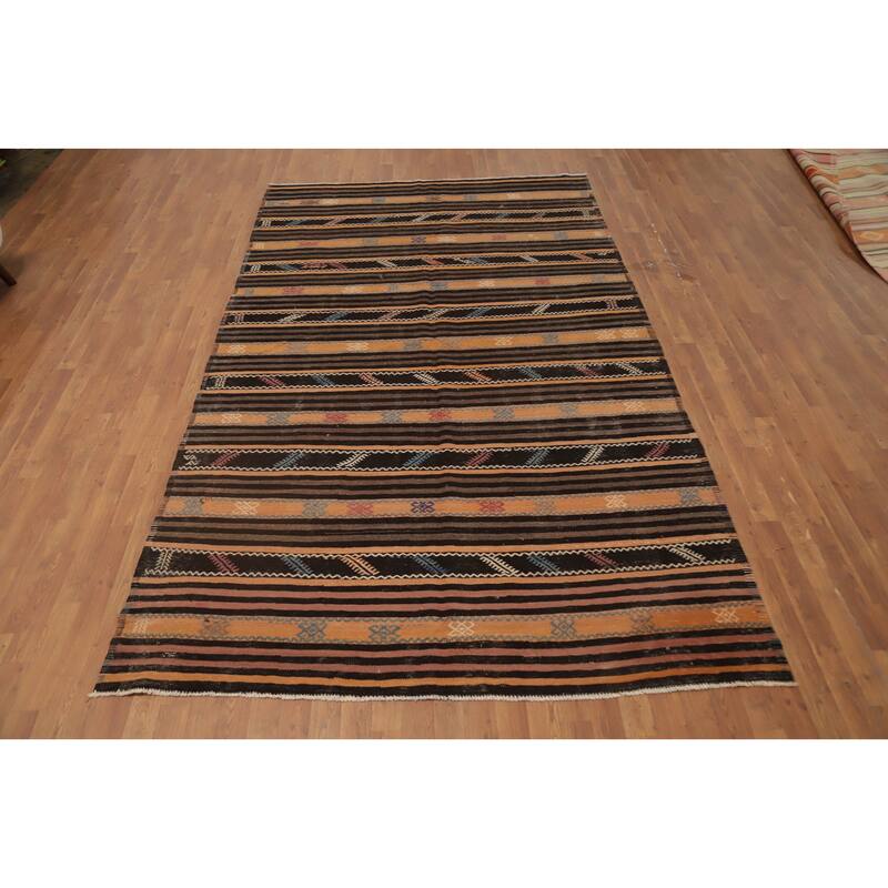 Hand Woven Oriental 100% Wool Carpet Southwestern Tribal Oranges & Rust Kilim Area Rug - 10' 9'' X 6' 4''