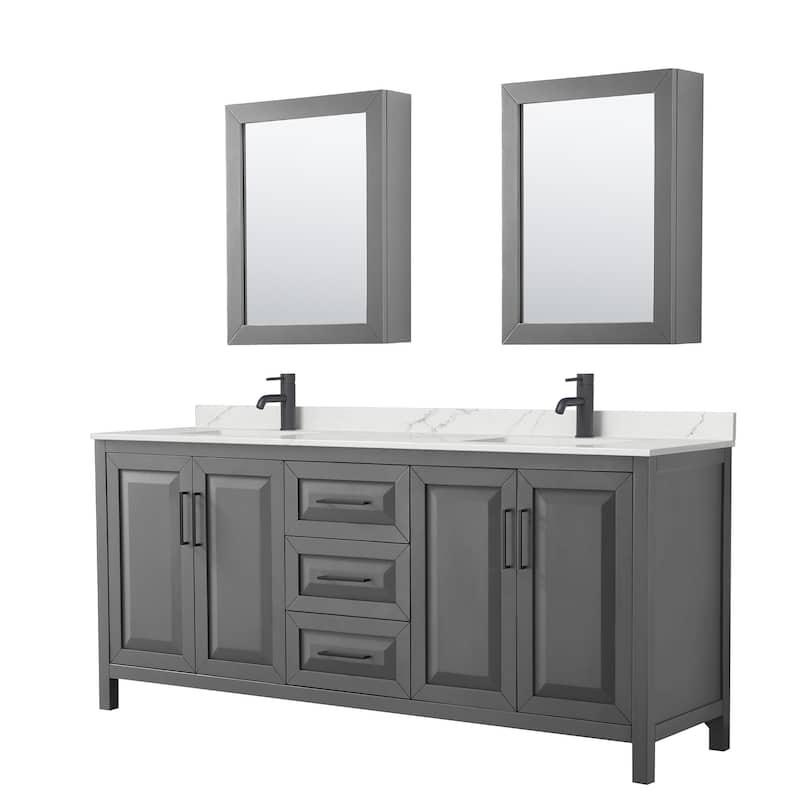 Wyndham Collection WCV252580D-QTZ-UNSMED Daria 80" Free Standing - Dark Gray / Giotto Quartz Top / Matte Black