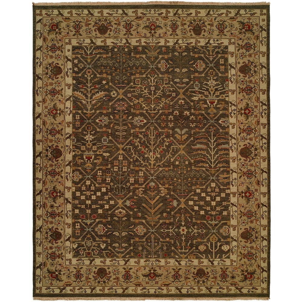 Traditional Brown Flatweave Wool Area Rug