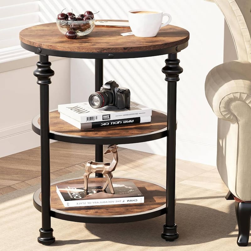 Vintage 3-Tier End Table with Storage Shelf