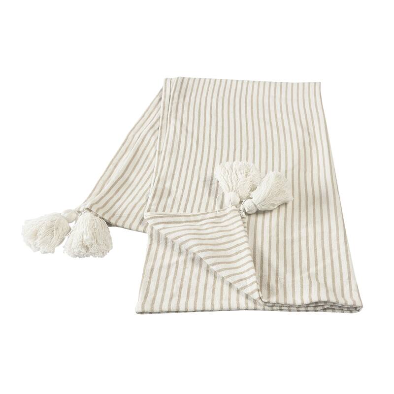 Sevita Gray and Ivory Striped Tasseled Throw Blanket