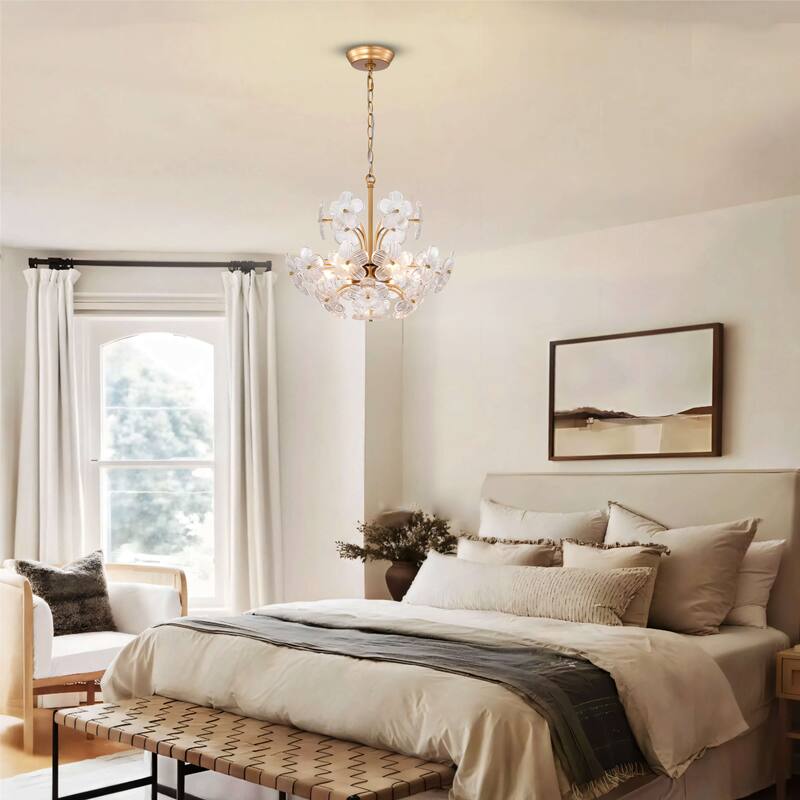 Rosa Modern 6-Light 17.7" Glam Clear Glass Flower Chandelier