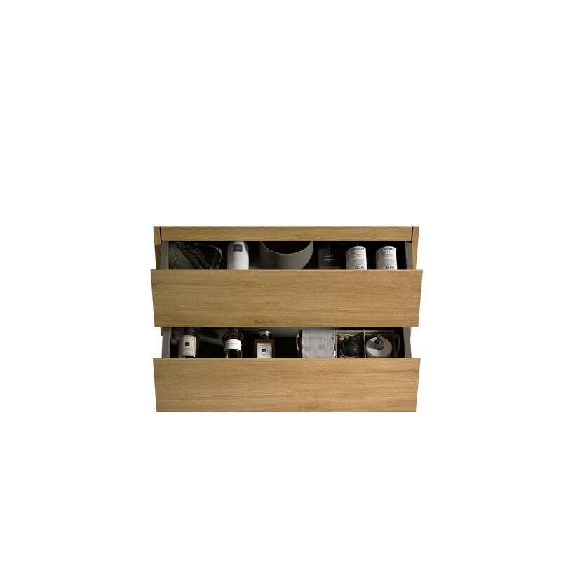 Modern 24" Alice Wall-Mounted Vanity with Silent Soft-Closing Drawers, Walnut Finish, and Ample Storage - No Basin Included