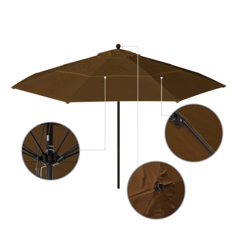 California Umbrella 11' Venture Series Patio Umbrella, Bronze Aluminum Pole Fiberglass Ribs Pulley Lift Sunbrella
