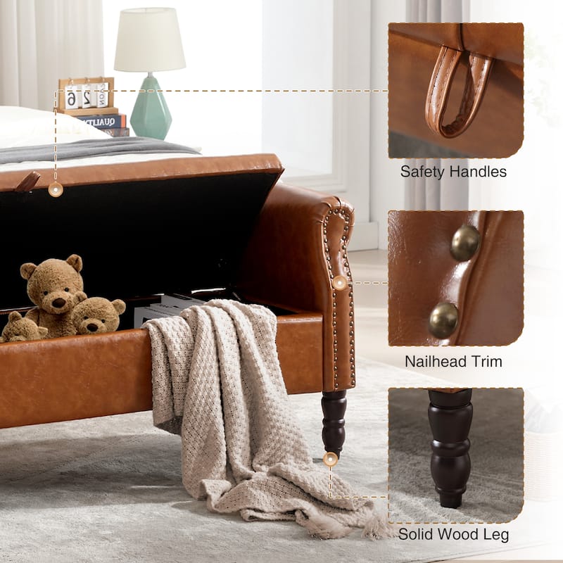 HOMYKA 66.9" Tufted Storage Bench with Rolled Arms Ottoman Long Bench
